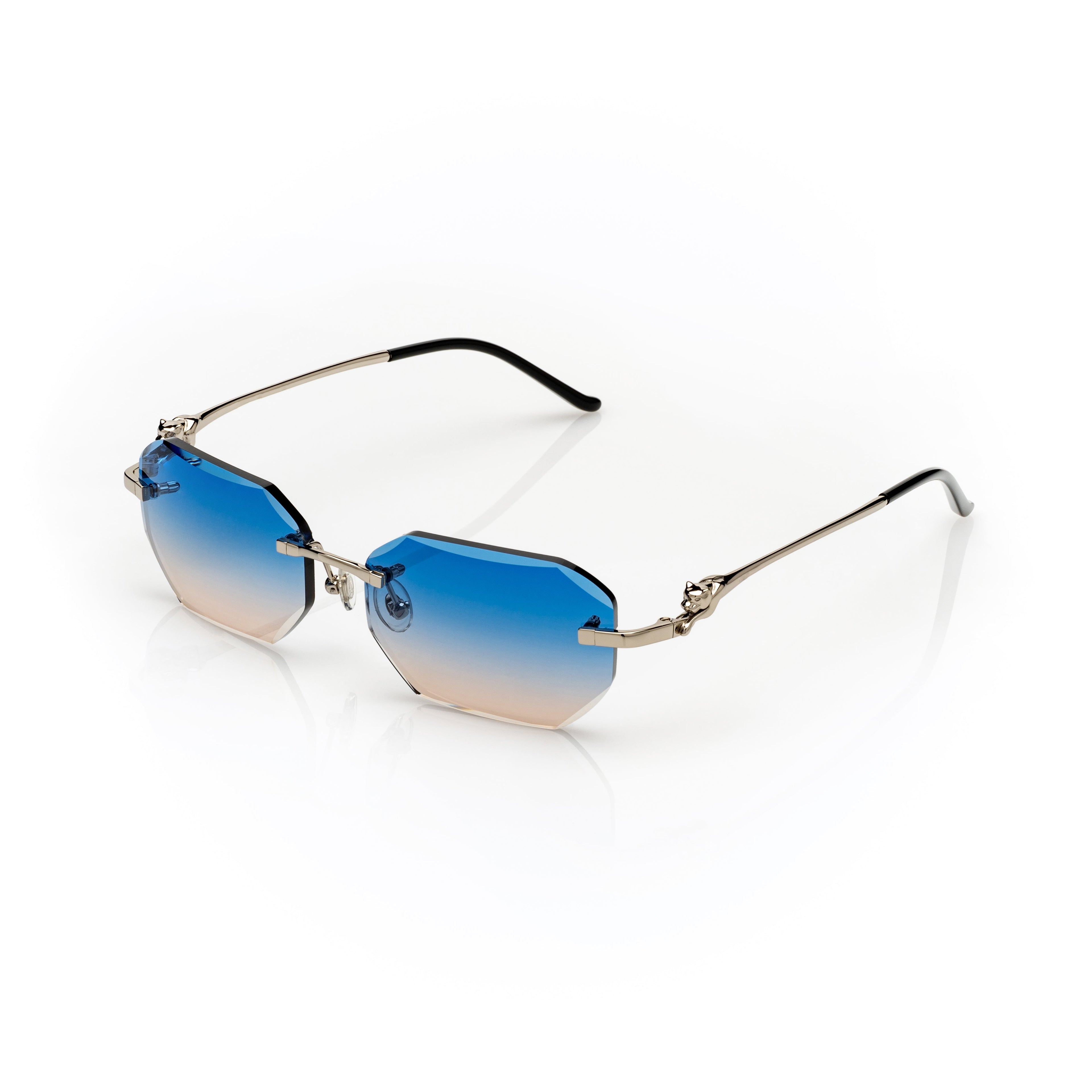 Lunettes Octogonale — Métal Argenté & Verres Bleu Pêche