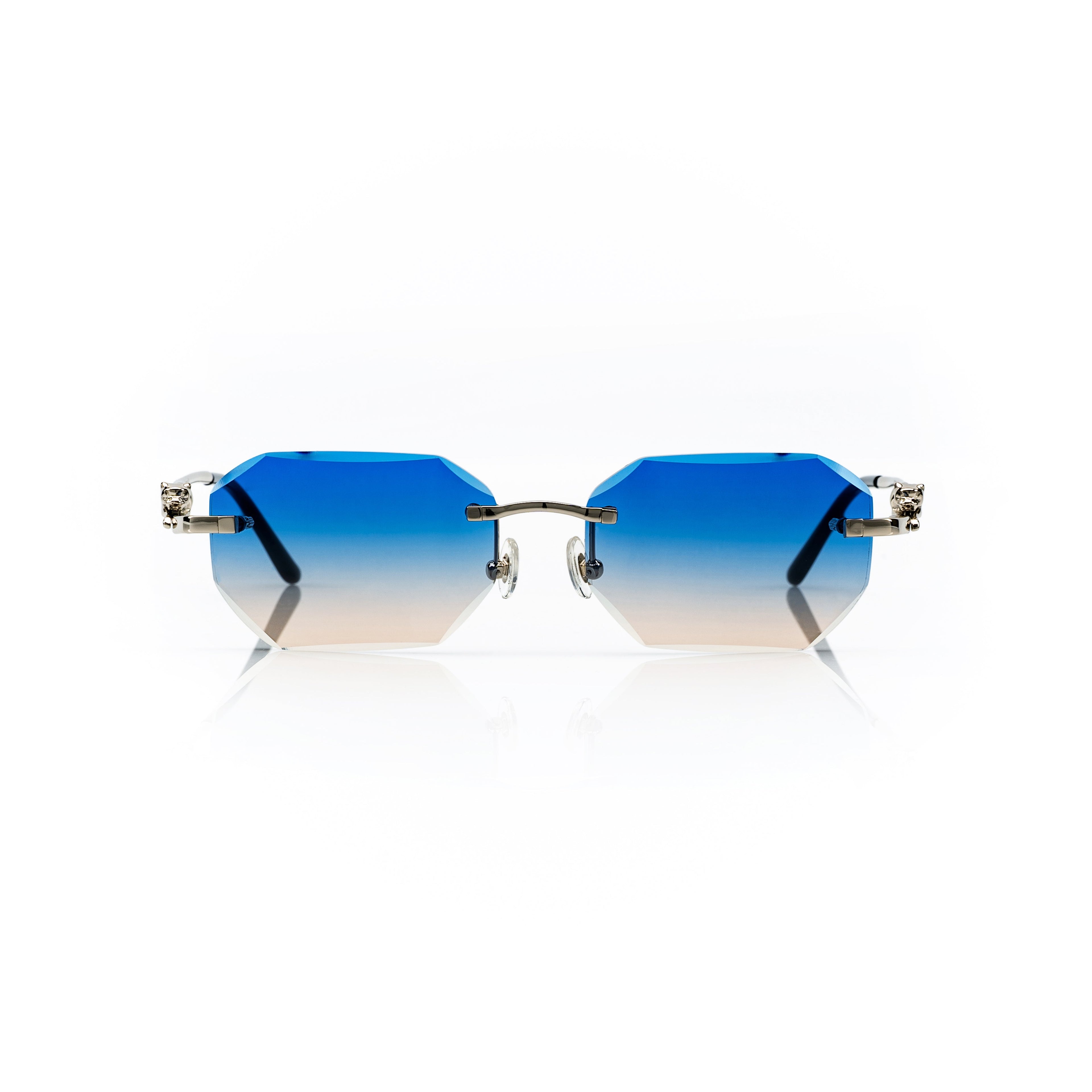 Lunettes Octogonale — Métal Argenté & Verres Bleu Pêche