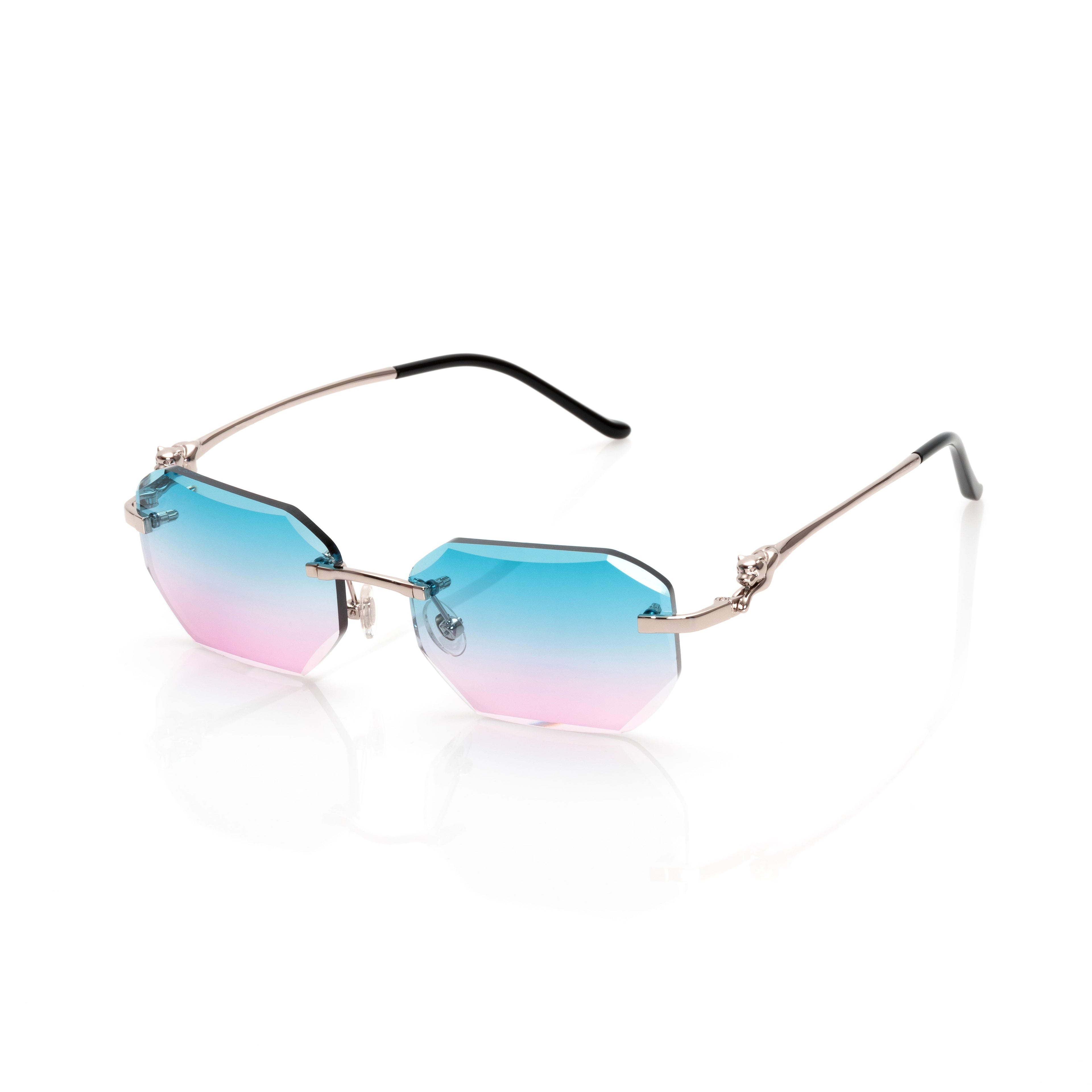 Lunettes Octogonale — Métal Argenté & Verres Bleu Pêche