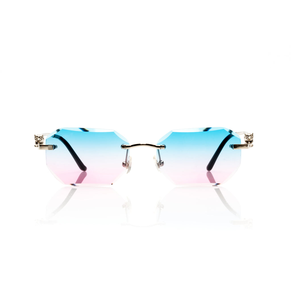 Lunettes Octogonale — Métal Argenté & Verres Bleu Pêche