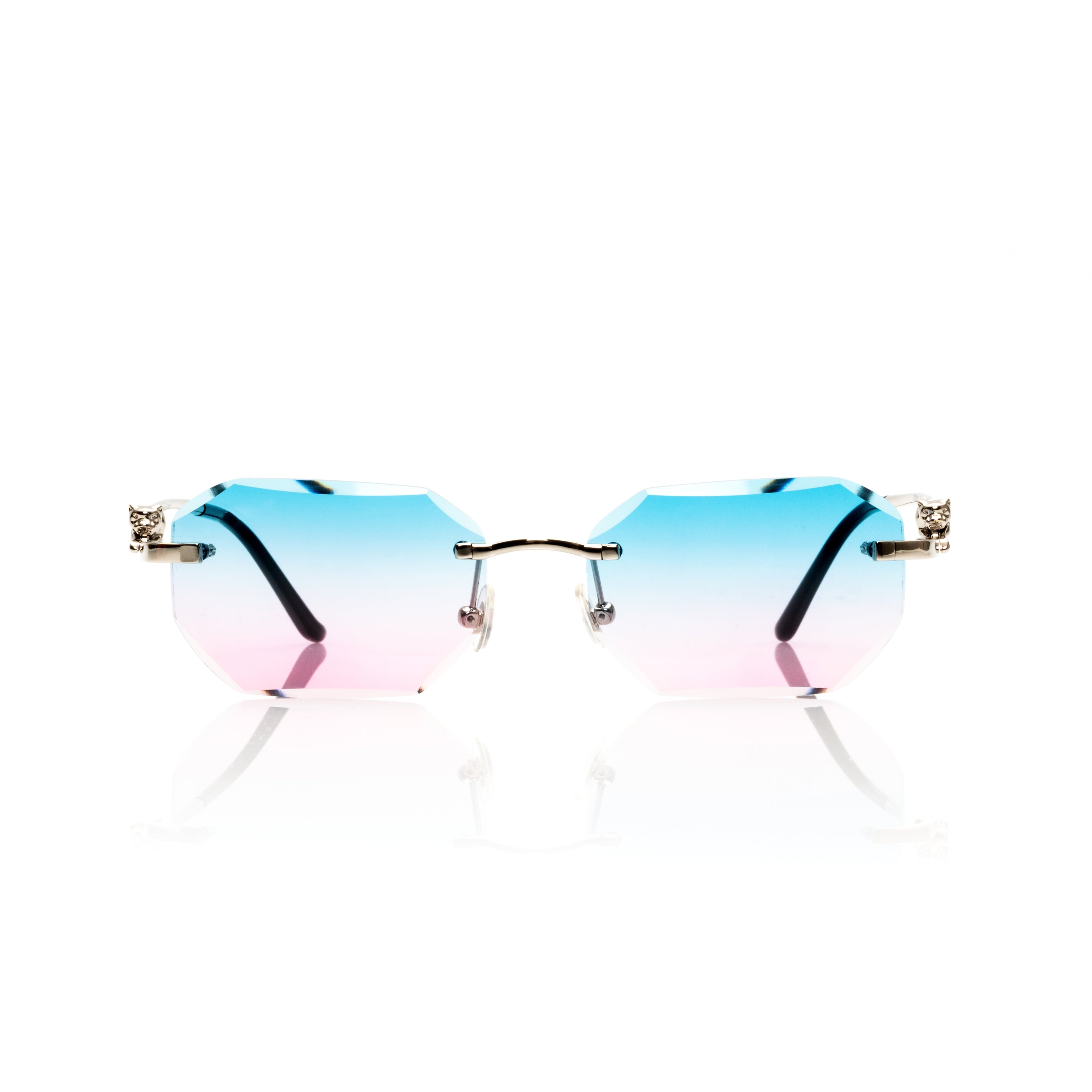 Lunettes Octogonale — Métal Argenté & Verres Bleu Pêche