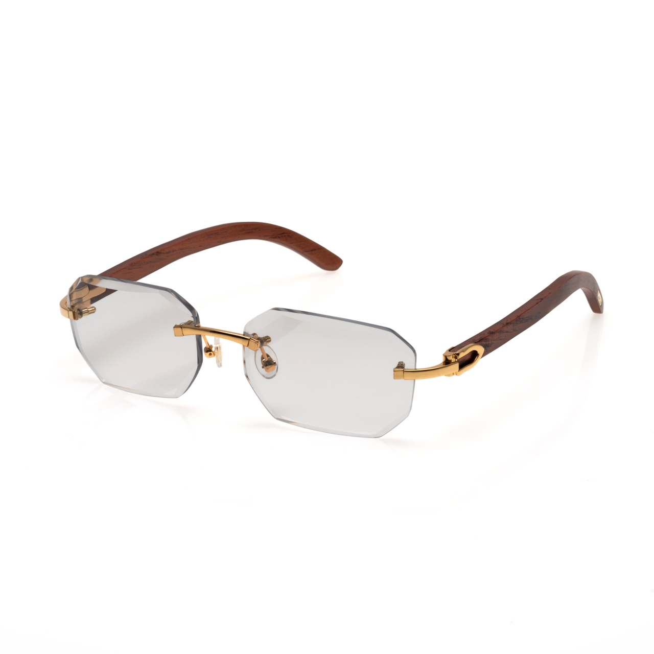 Lunettes Octogonale — Métal Doré & Branches Bois