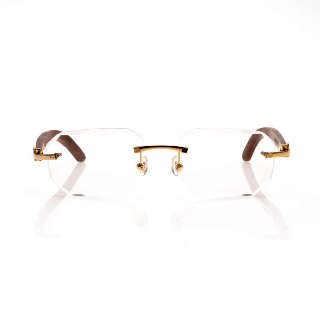 Lunettes Octogonale — Métal Doré & Branches Bois