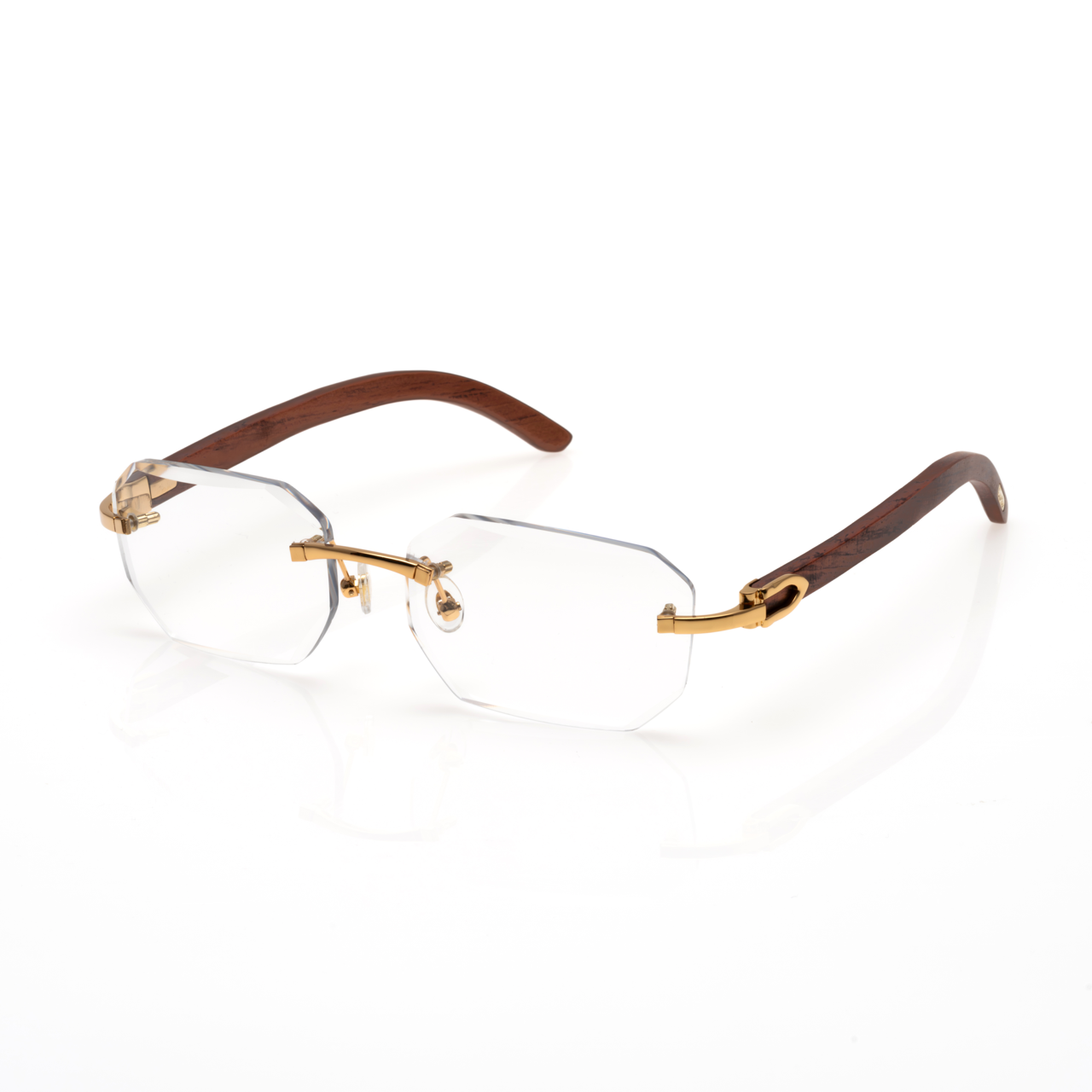Lunettes Octogonale — Métal Doré & Branches Bois