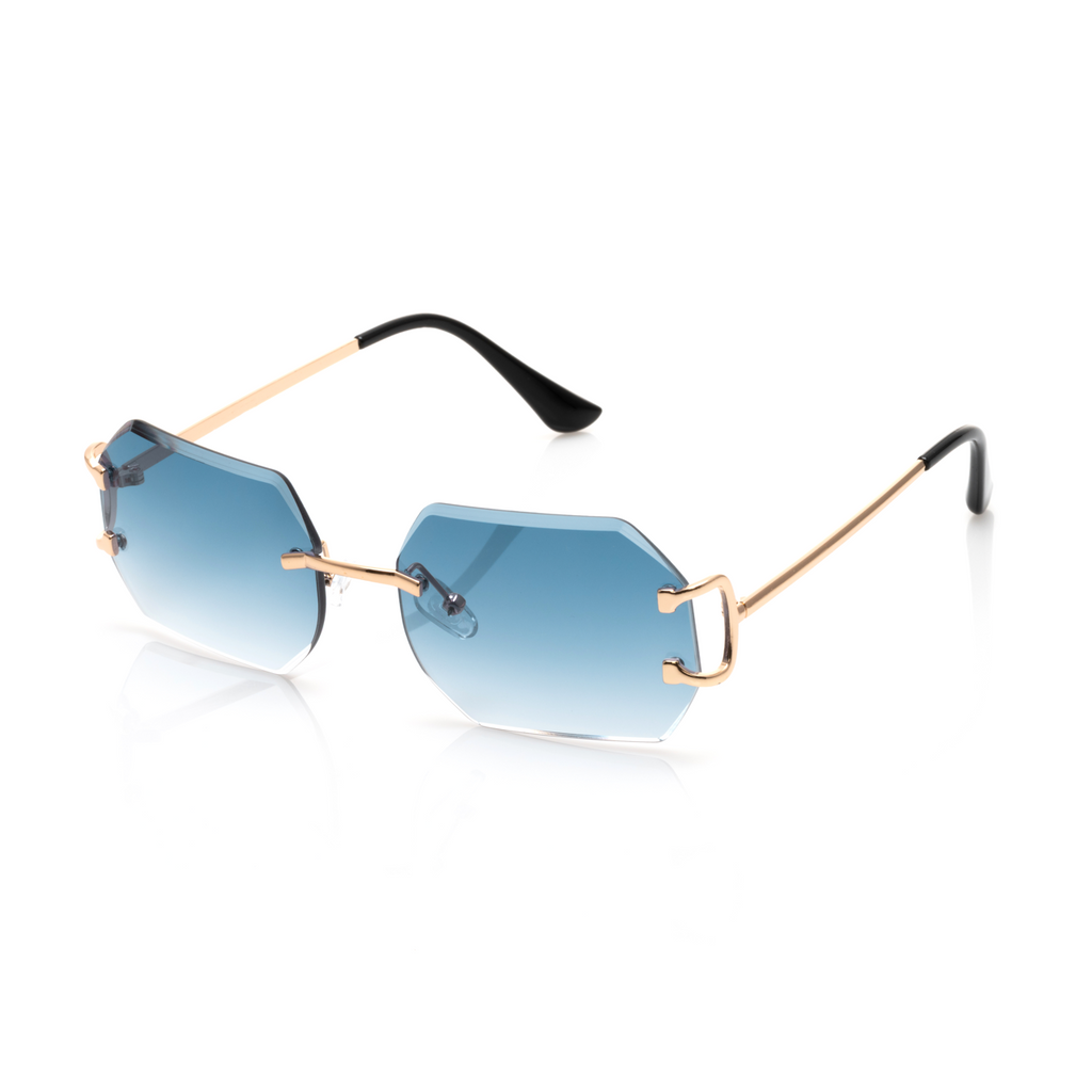 Lunettes Octogonale — Métal Doré & Verres Bleu Ciel