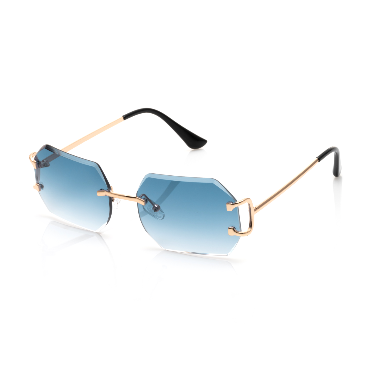 Lunettes Octogonale — Métal Doré & Verres Bleu Ciel