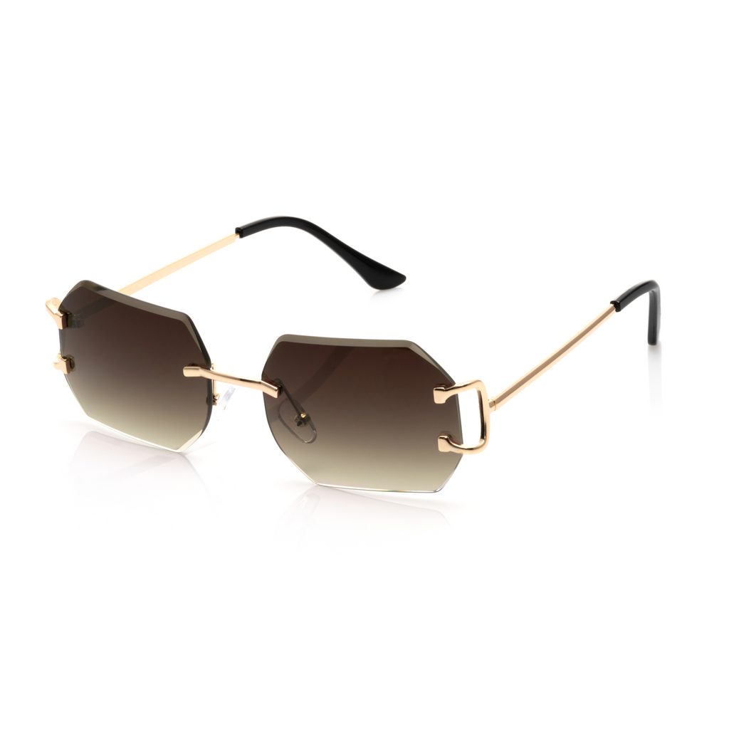 Lunettes Octogonale — Métal Doré & Verres Bleu Ciel