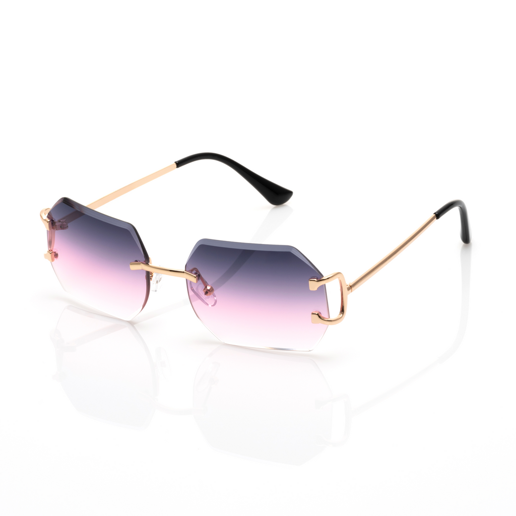 Lunettes Octogonale — Métal Doré & Verres Bleu Ciel