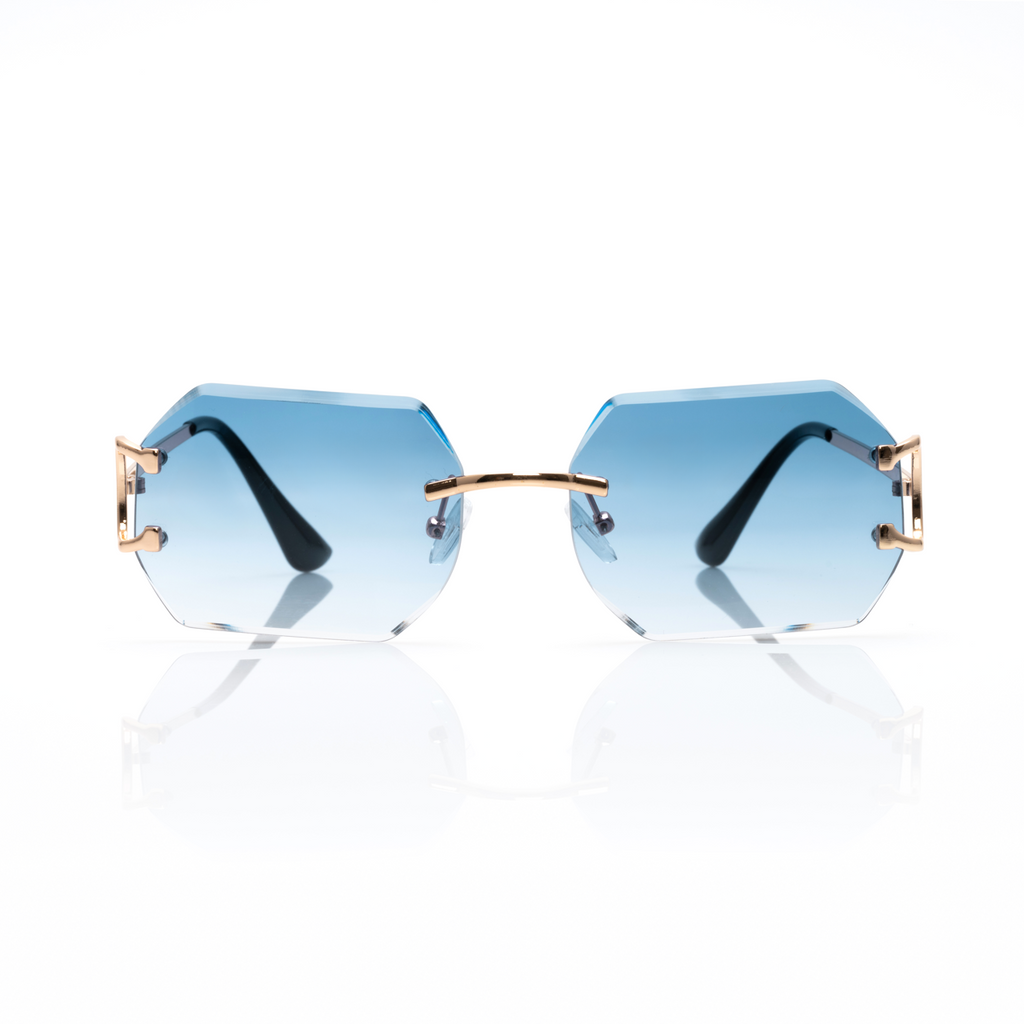Lunettes Octogonale — Métal Doré & Verres Bleu Ciel