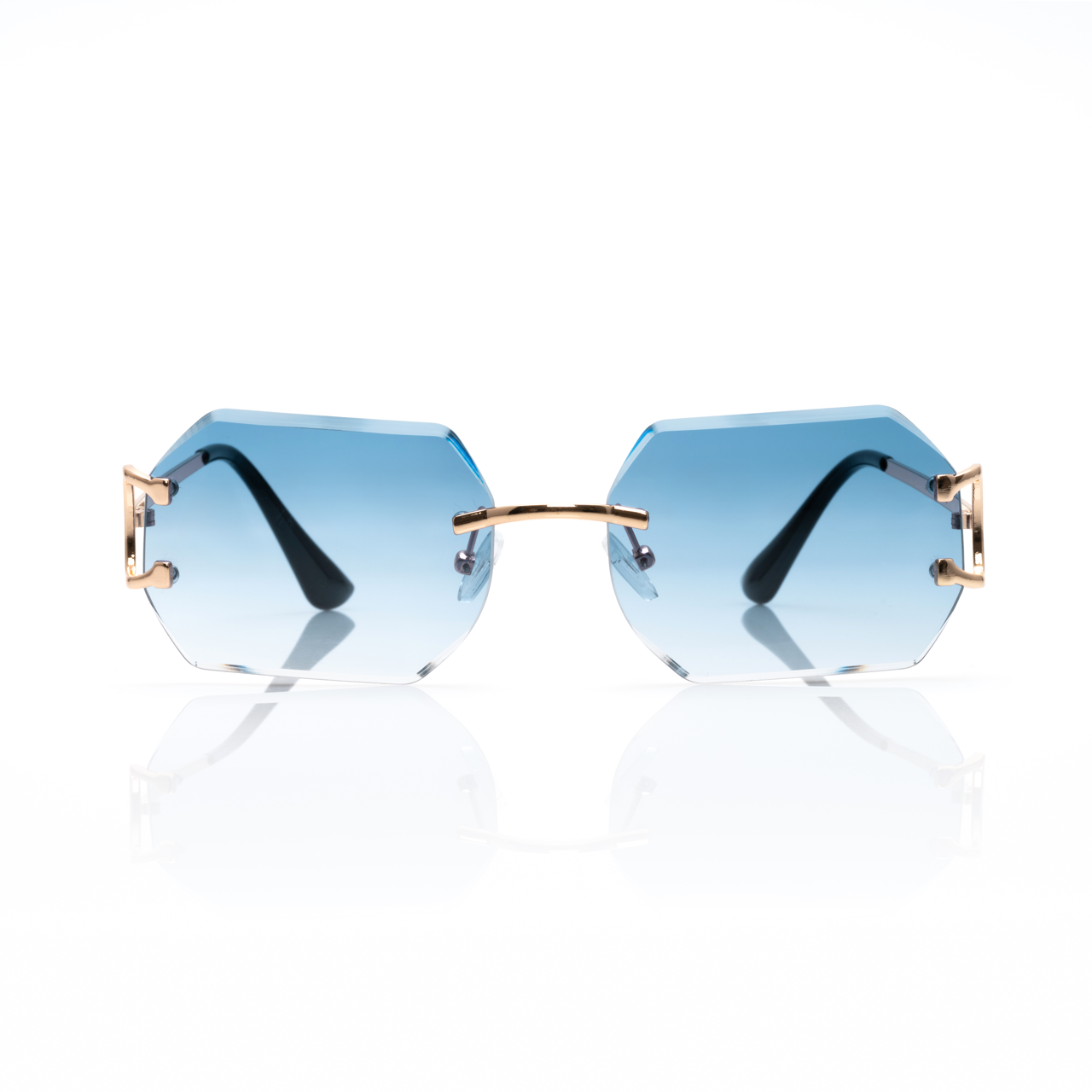 Lunettes Octogonale — Métal Doré & Verres Bleu Ciel
