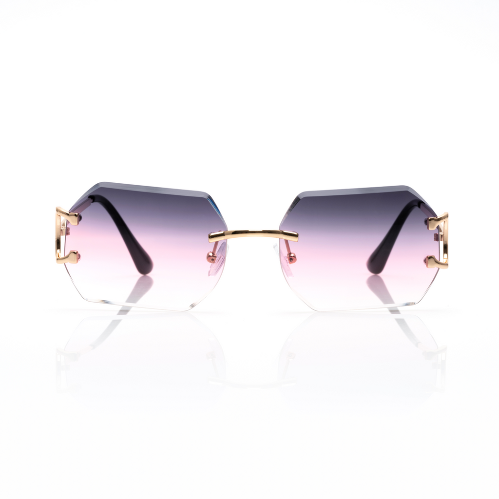 Lunettes Octogonale — Métal Doré & Verres Bleu Ciel
