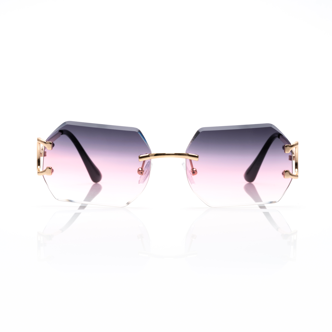 Lunettes Octogonale — Métal Doré & Verres Bleu Ciel