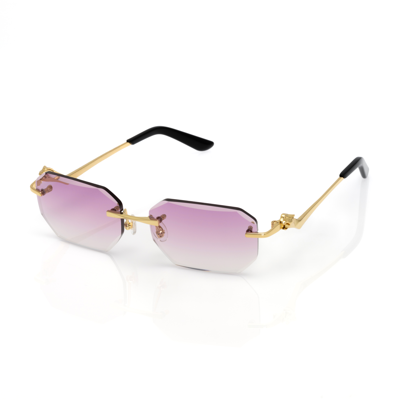 Lunettes Octogonale — Métal Doré & Verres Parme Rosé