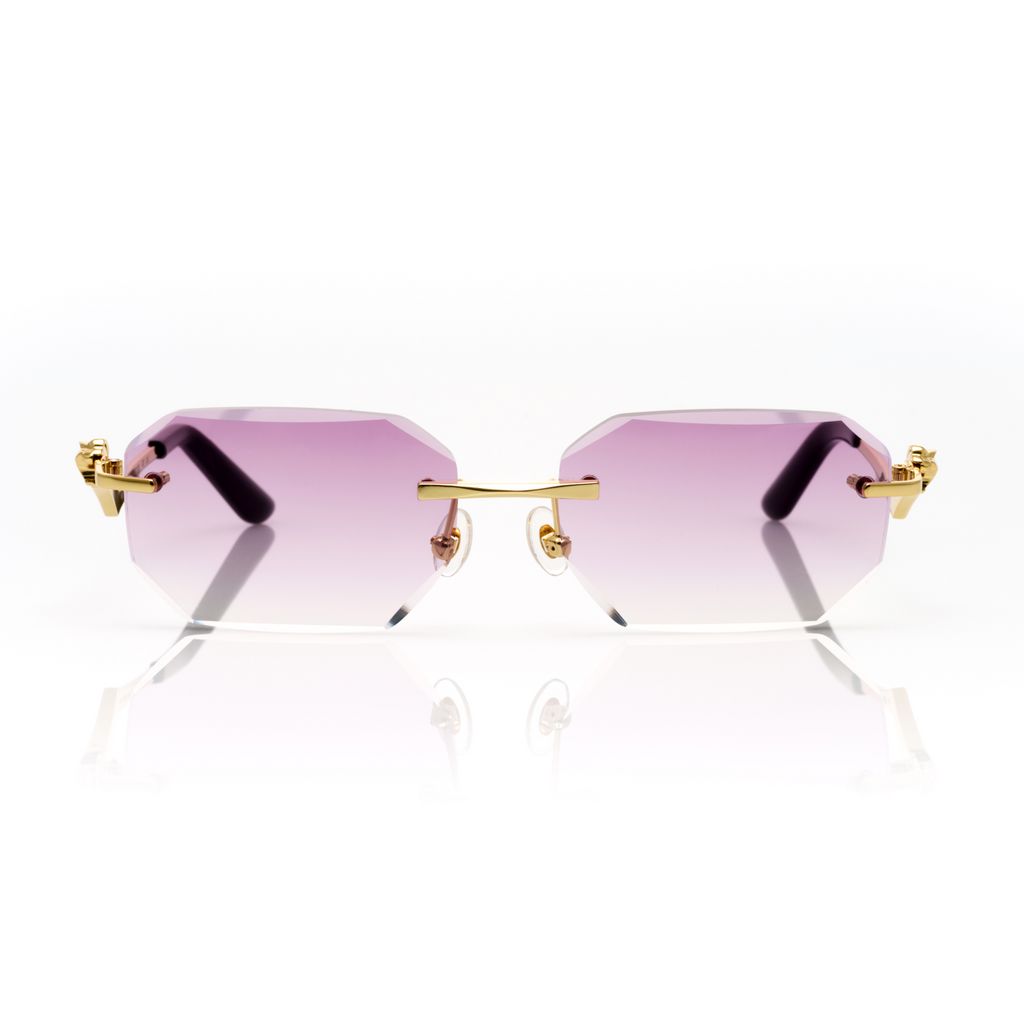 Lunettes Octogonale — Métal Doré & Verres Parme Rosé