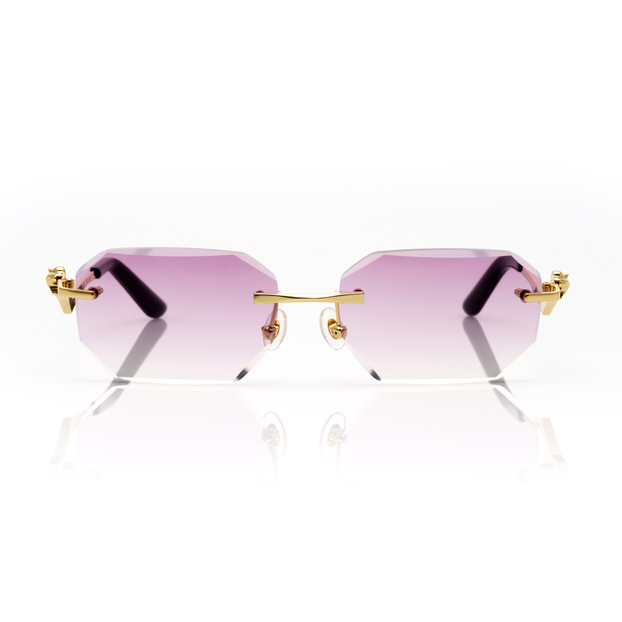 Lunettes Octogonale — Métal Doré & Verres Parme Rosé