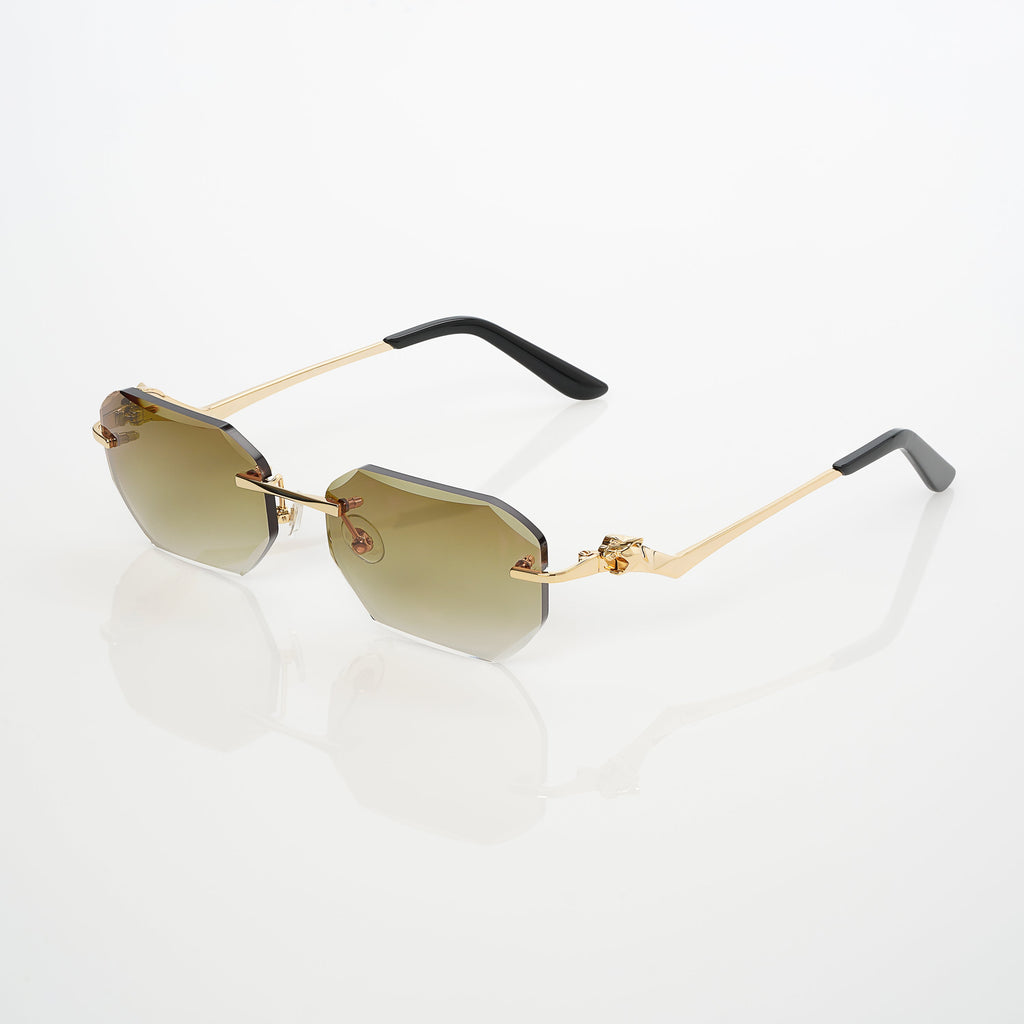 Lunettes Octogonale — Métal Doré & Verres Parme Rosé