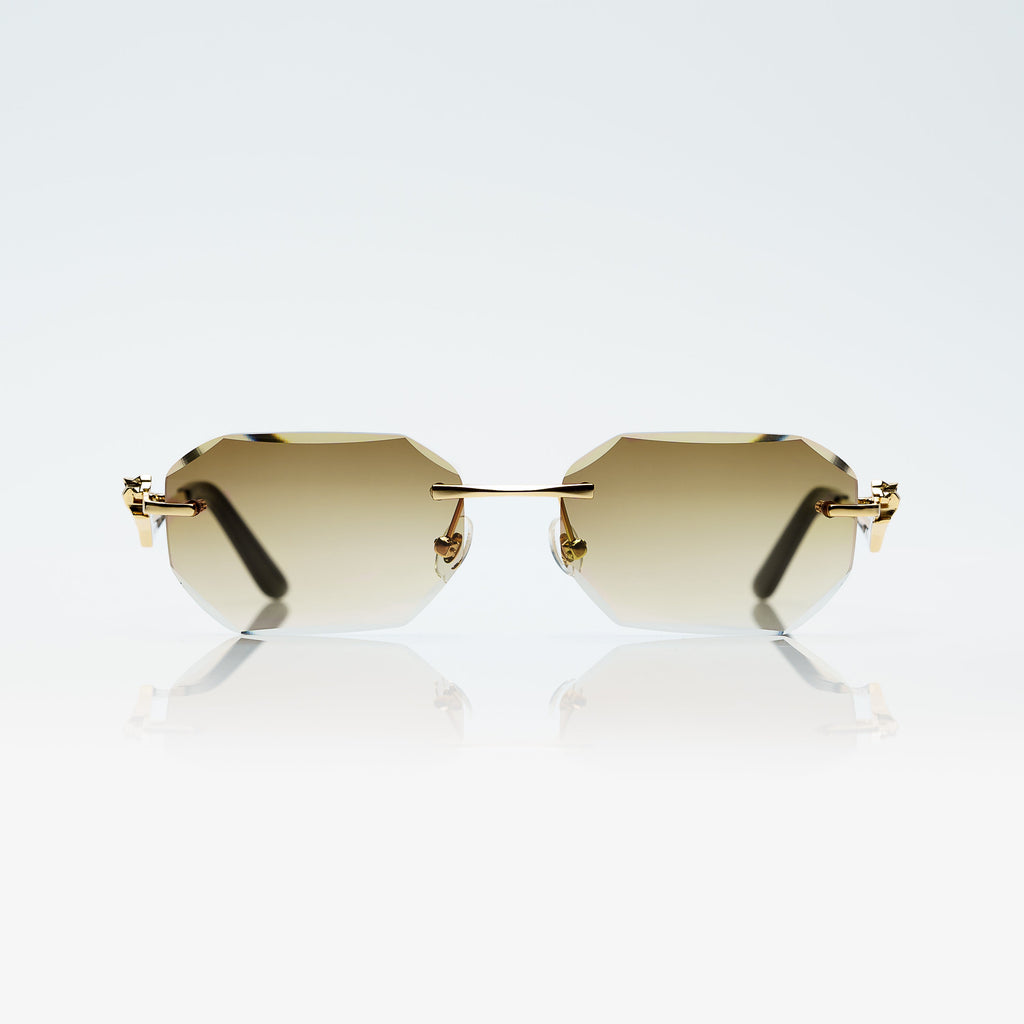 Lunettes Octogonale — Métal Doré & Verres Parme Rosé