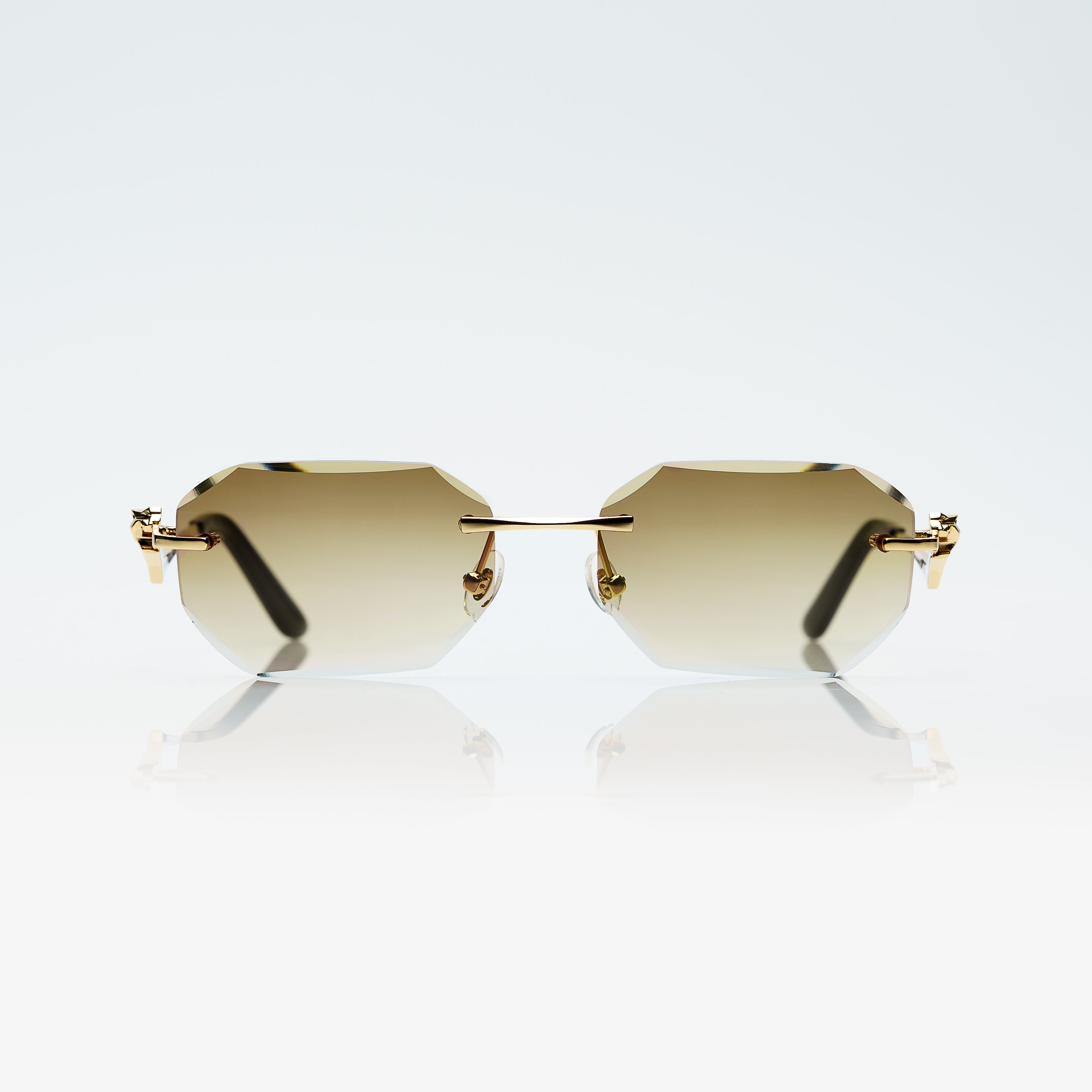 Lunettes Octogonale — Métal Doré & Verres Parme Rosé