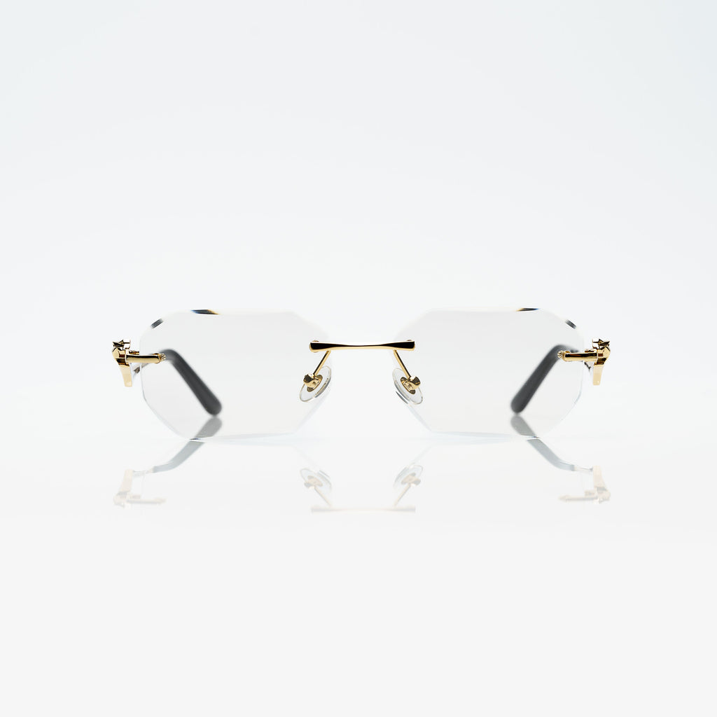 Lunettes Octogonale — Métal Doré & Verres Parme Rosé