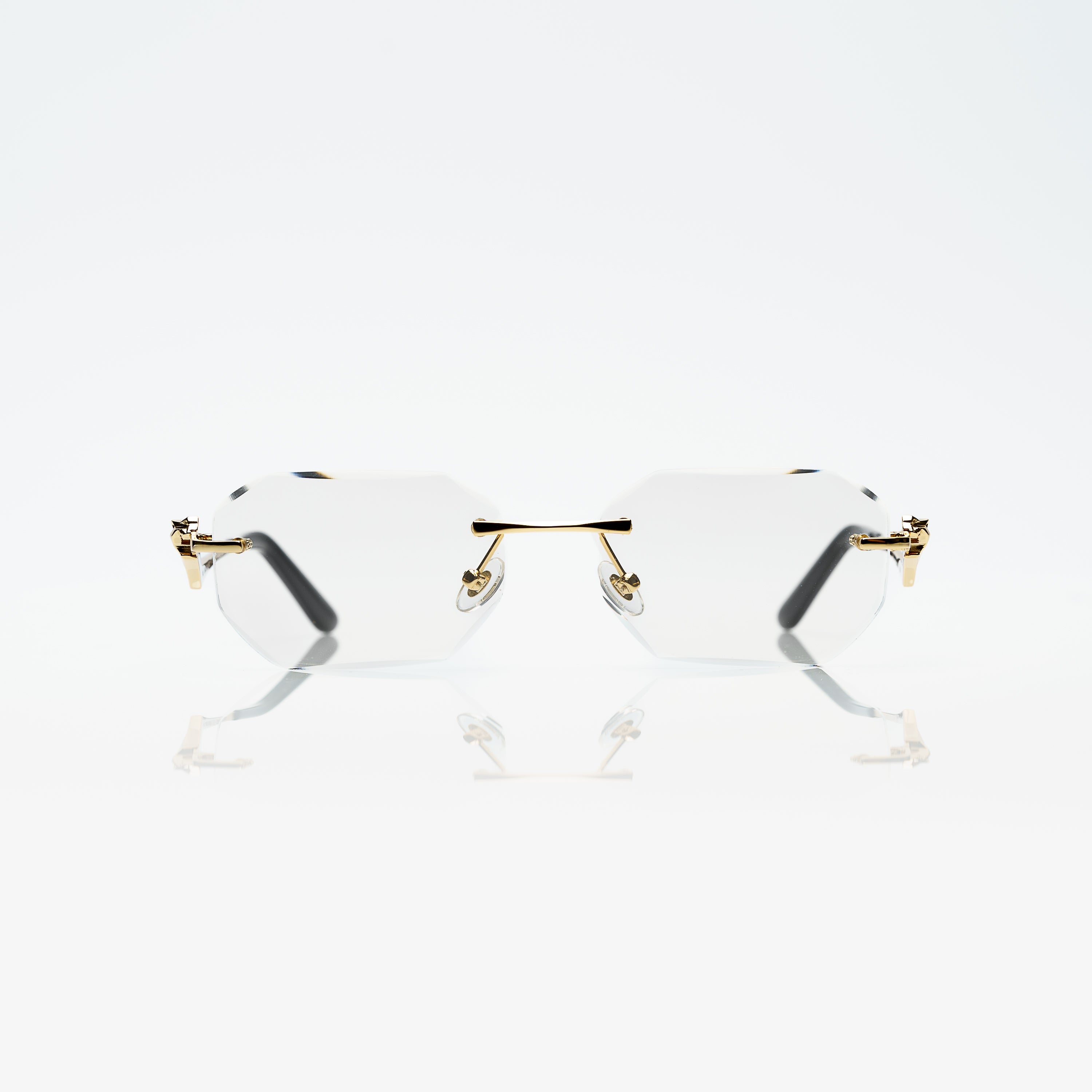 Lunettes Octogonale — Métal Doré & Verres Parme Rosé