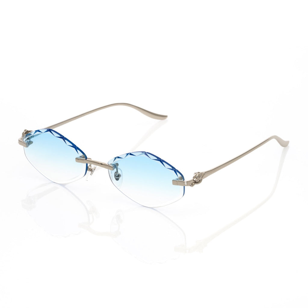 Lunettes Ovale — Métal Argenté & Bleu Ciel