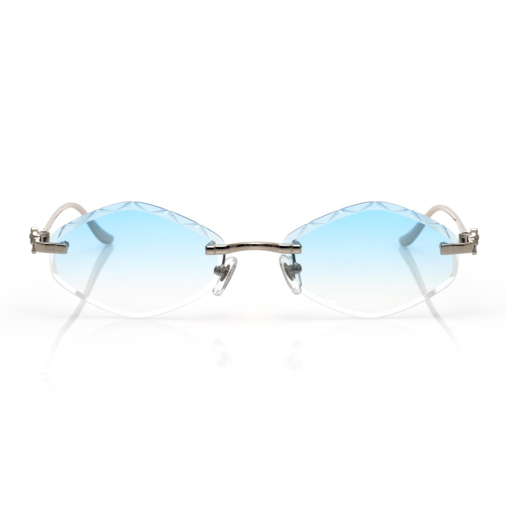 Lunettes Ovale — Métal Argenté & Bleu Ciel