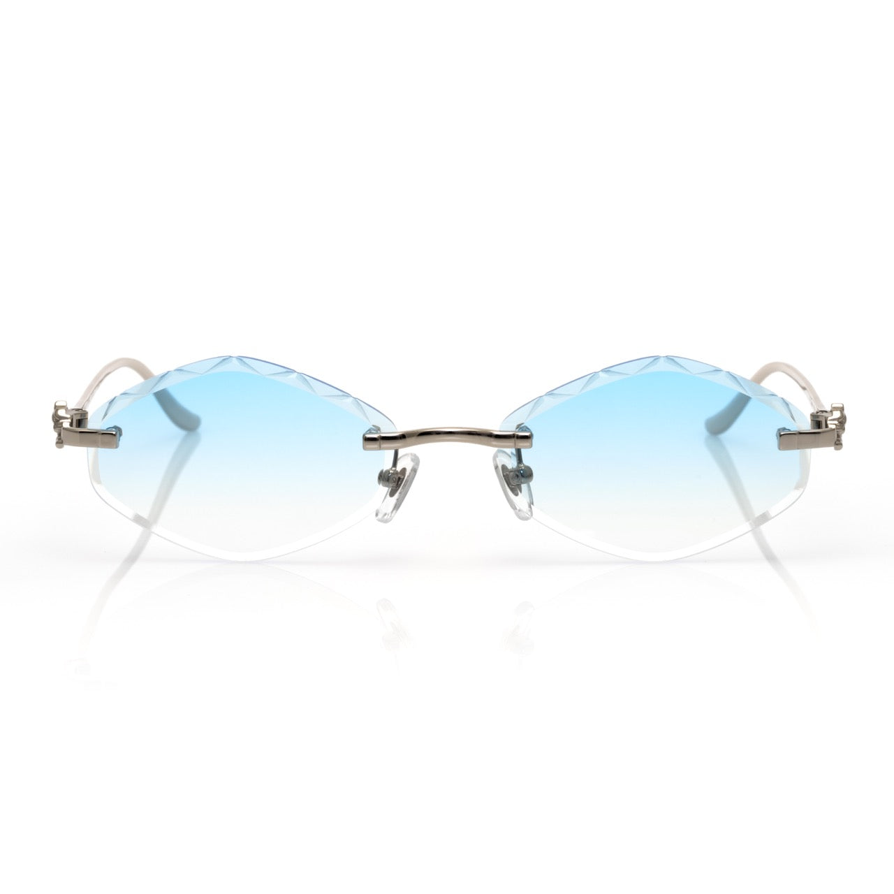 Lunettes Ovale — Métal Argenté & Bleu Ciel