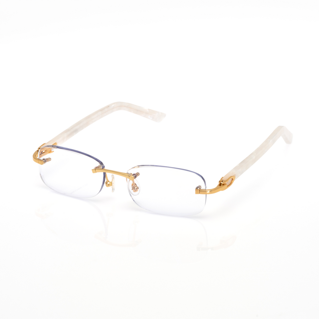 Lunettes Ovale — Métal Doré & Branches Marbrées Blanches