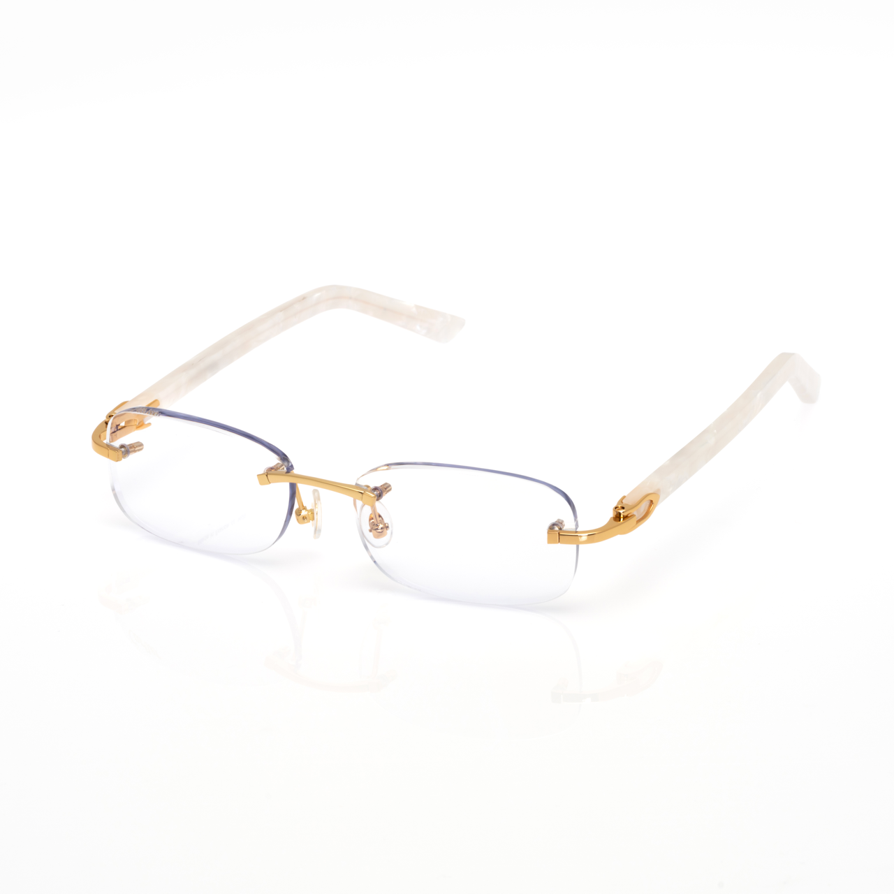 Lunettes Ovale — Métal Doré & Branches Marbrées Blanches