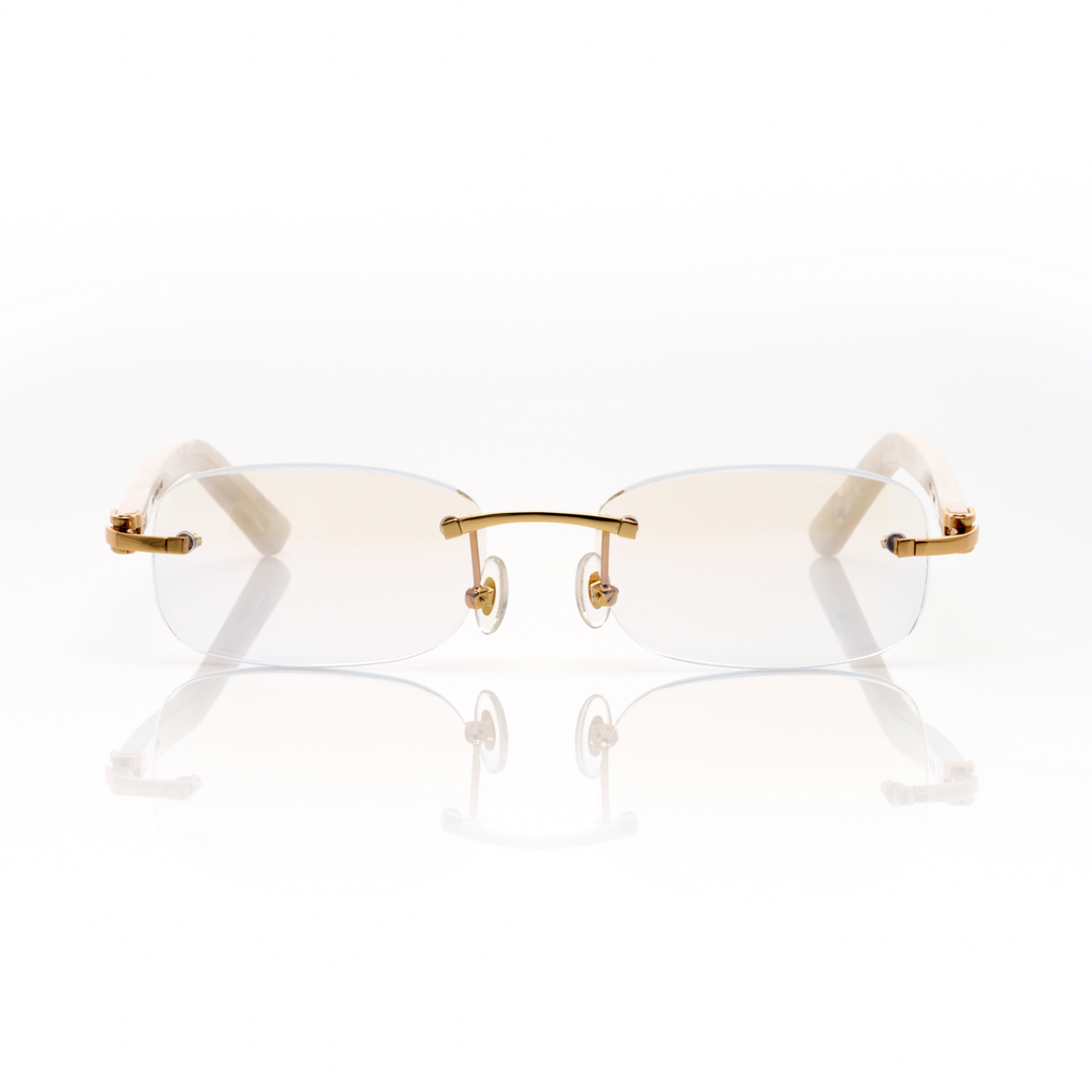 Lunettes Ovale — Métal Doré & Branches Marbrées Blanches