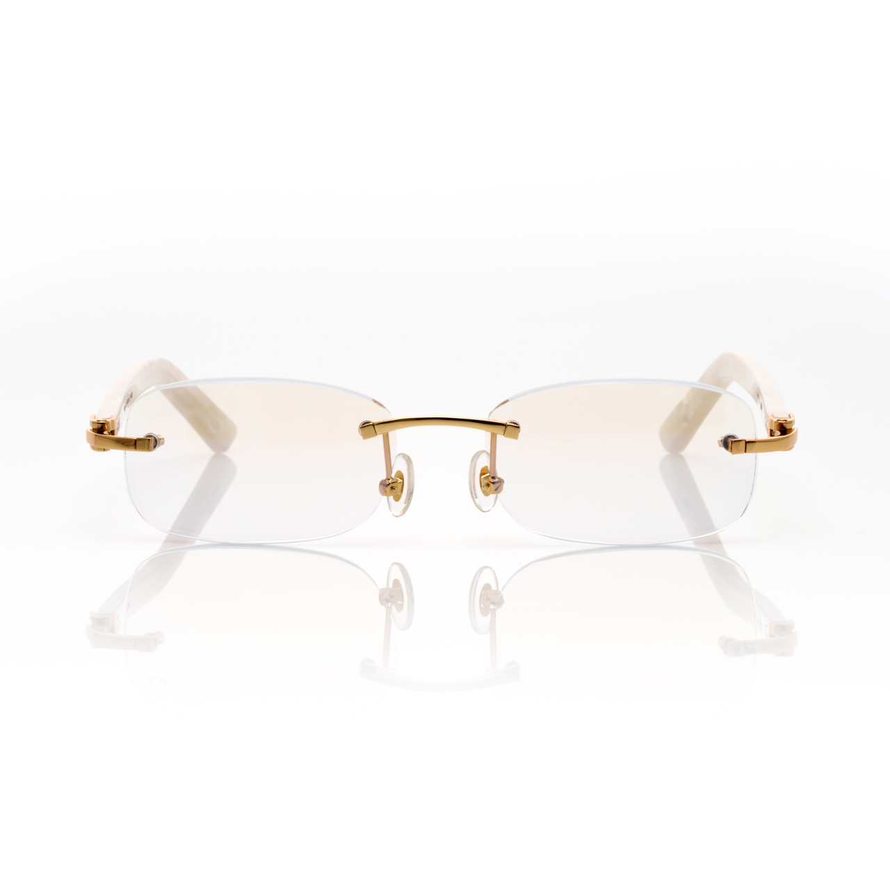 Lunettes Ovale — Métal Doré & Branches Marbrées Blanches