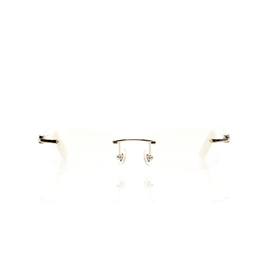 Lunettes Ovale — Métal Doré & Branches Marbrées Blanches