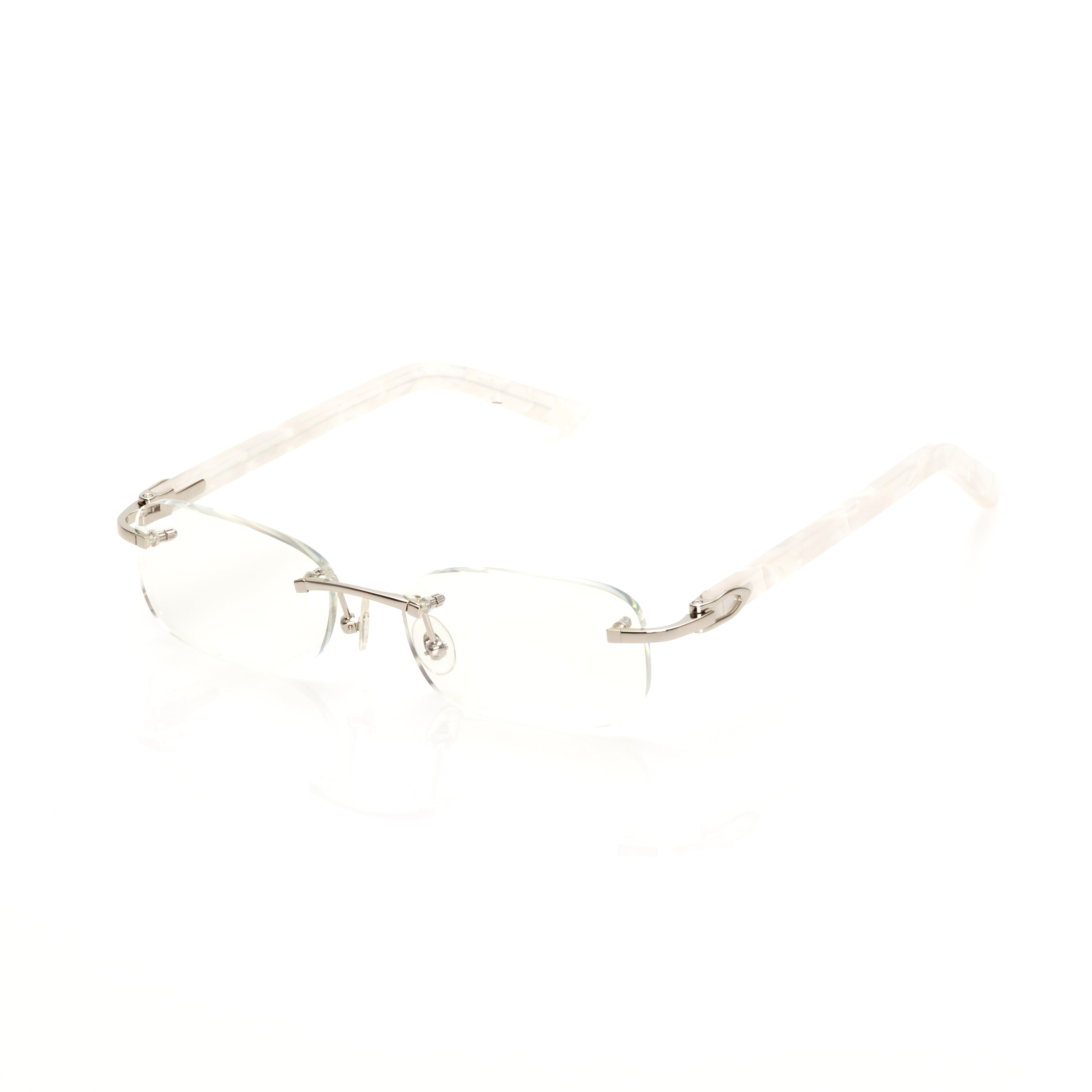 Lunettes Ovale — Métal Doré & Branches Marbrées Blanches