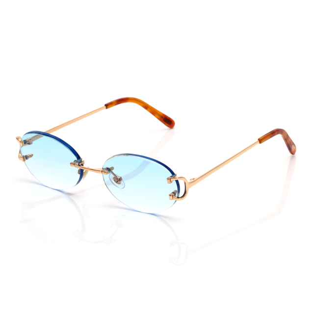 Lunettes Ovale — Métal Doré & Verres Bleu Ciel