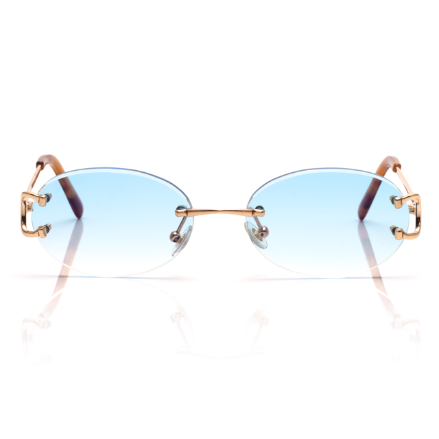 Lunettes Ovale — Métal Doré & Verres Bleu Ciel