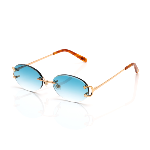 Lunettes Ovale — Métal Doré & Verres Bleu Ciel