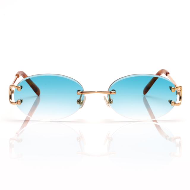 Lunettes Ovale — Métal Doré & Verres Bleu Ciel