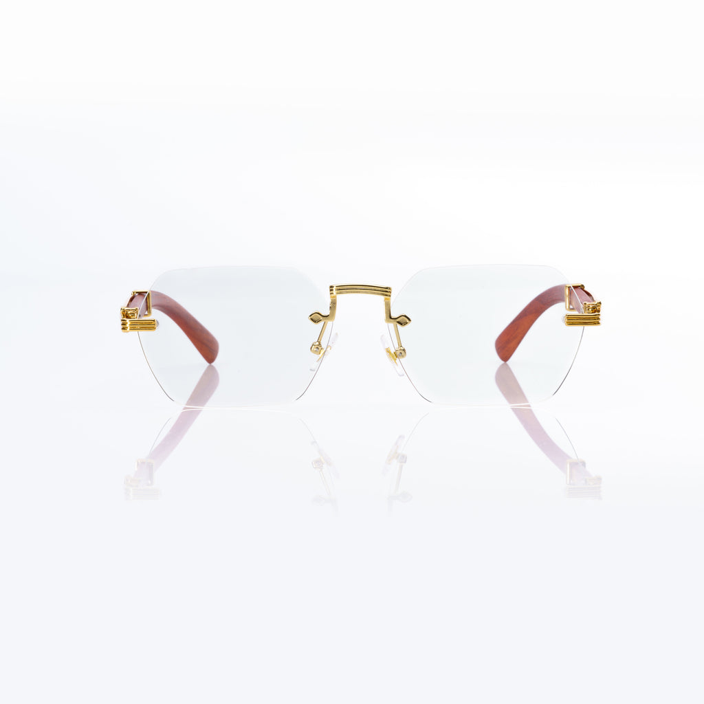 Lunettes Pantos — Métal Doré & Branches Bois Rouge