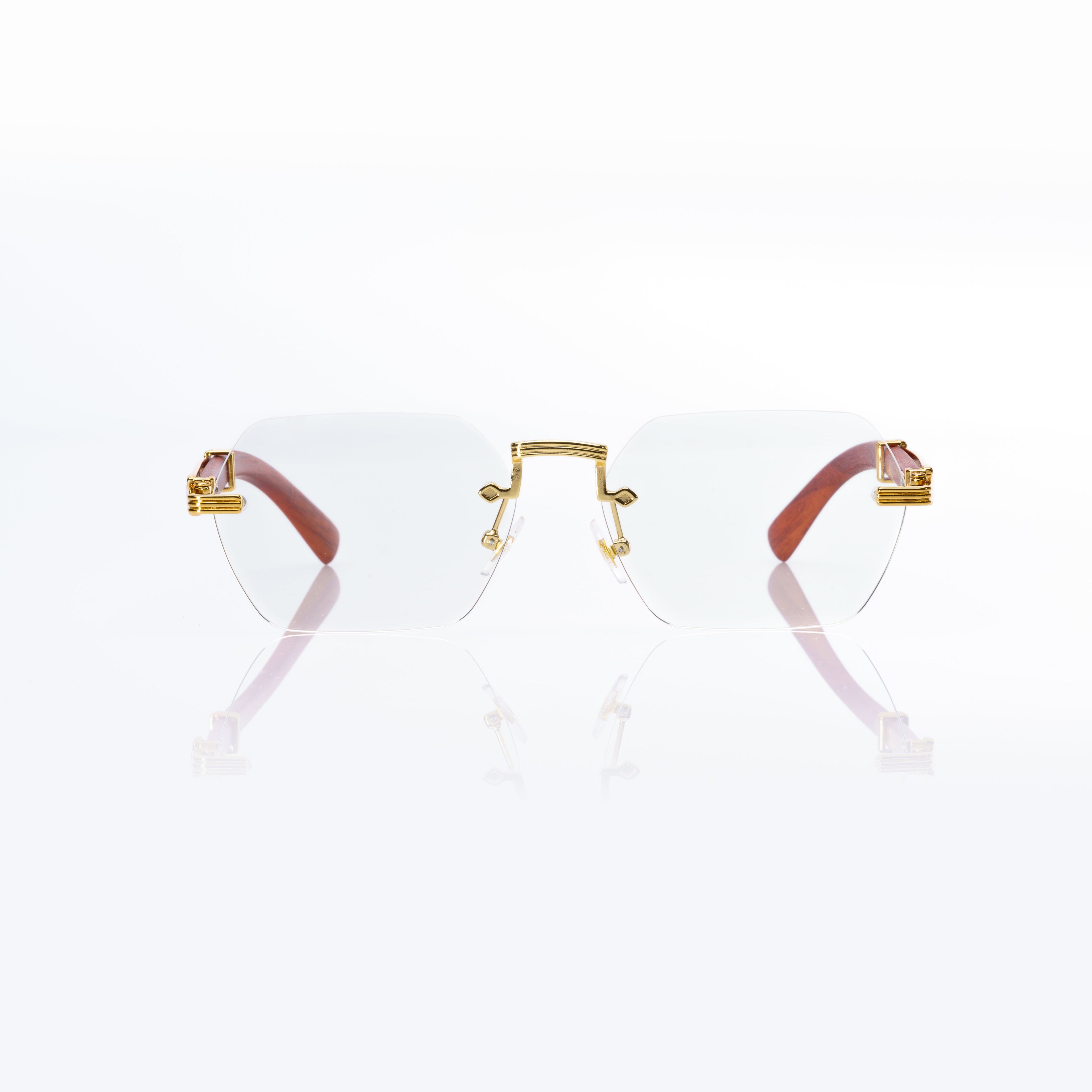 Lunettes Pantos — Métal Doré & Branches Bois Rouge