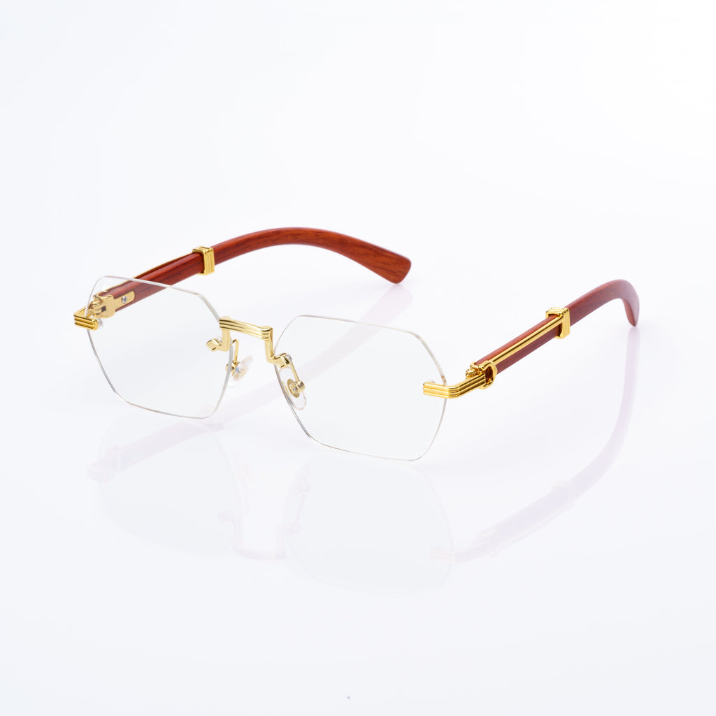 Lunettes Pantos — Métal Doré & Branches Bois Rouge