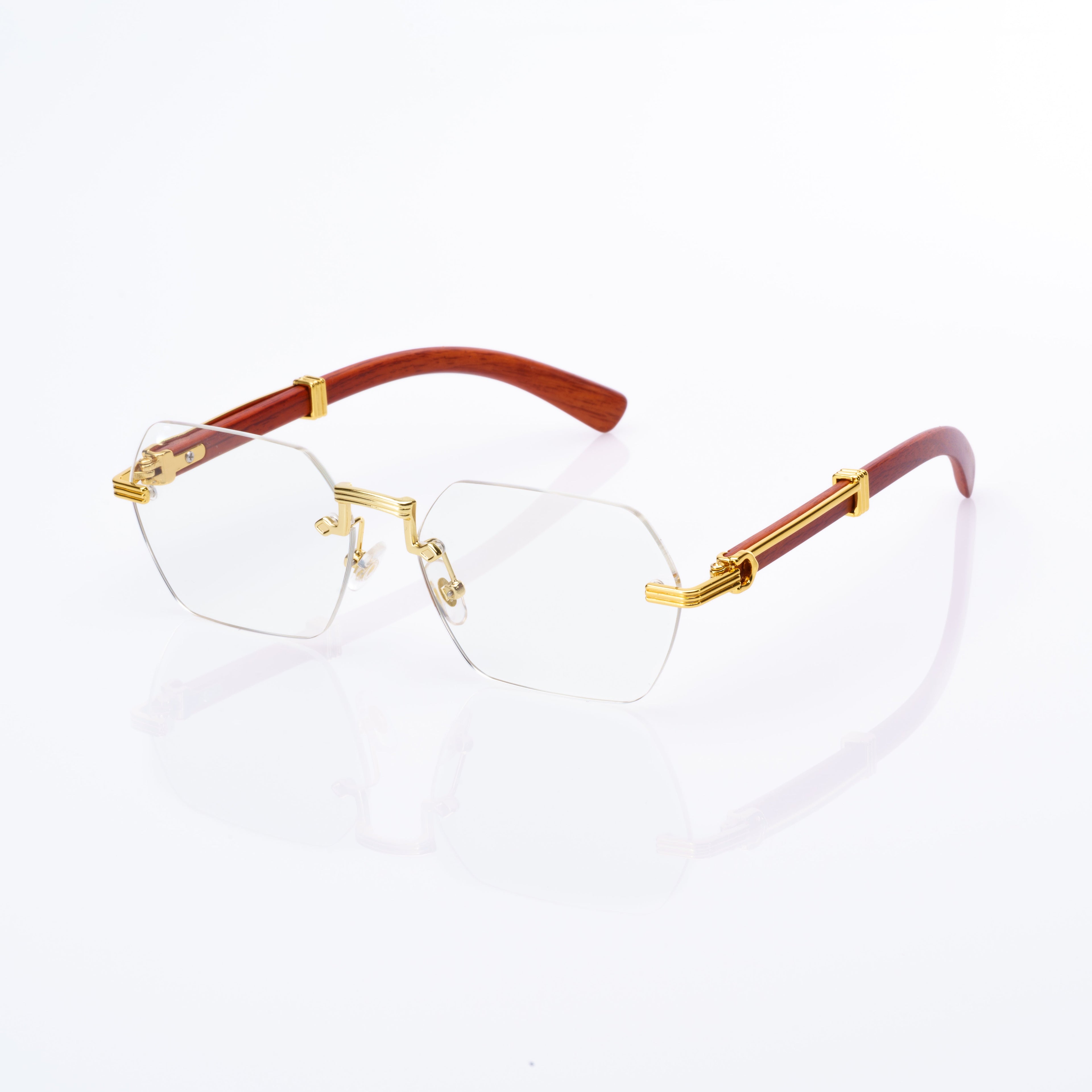 Lunettes Pantos — Métal Doré & Branches Bois Rouge