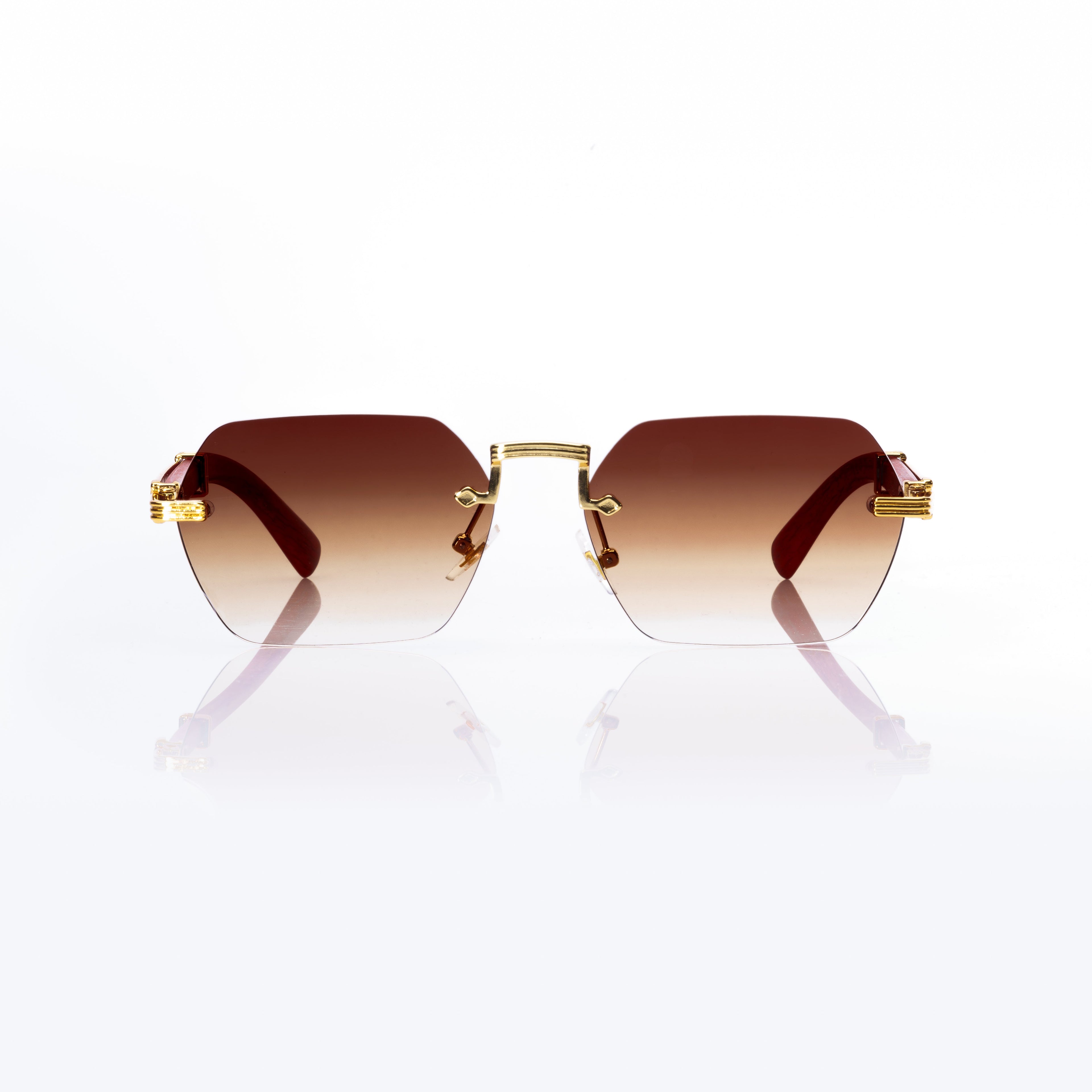 Lunettes Pantos — Métal Doré & Branches Bois Rouge