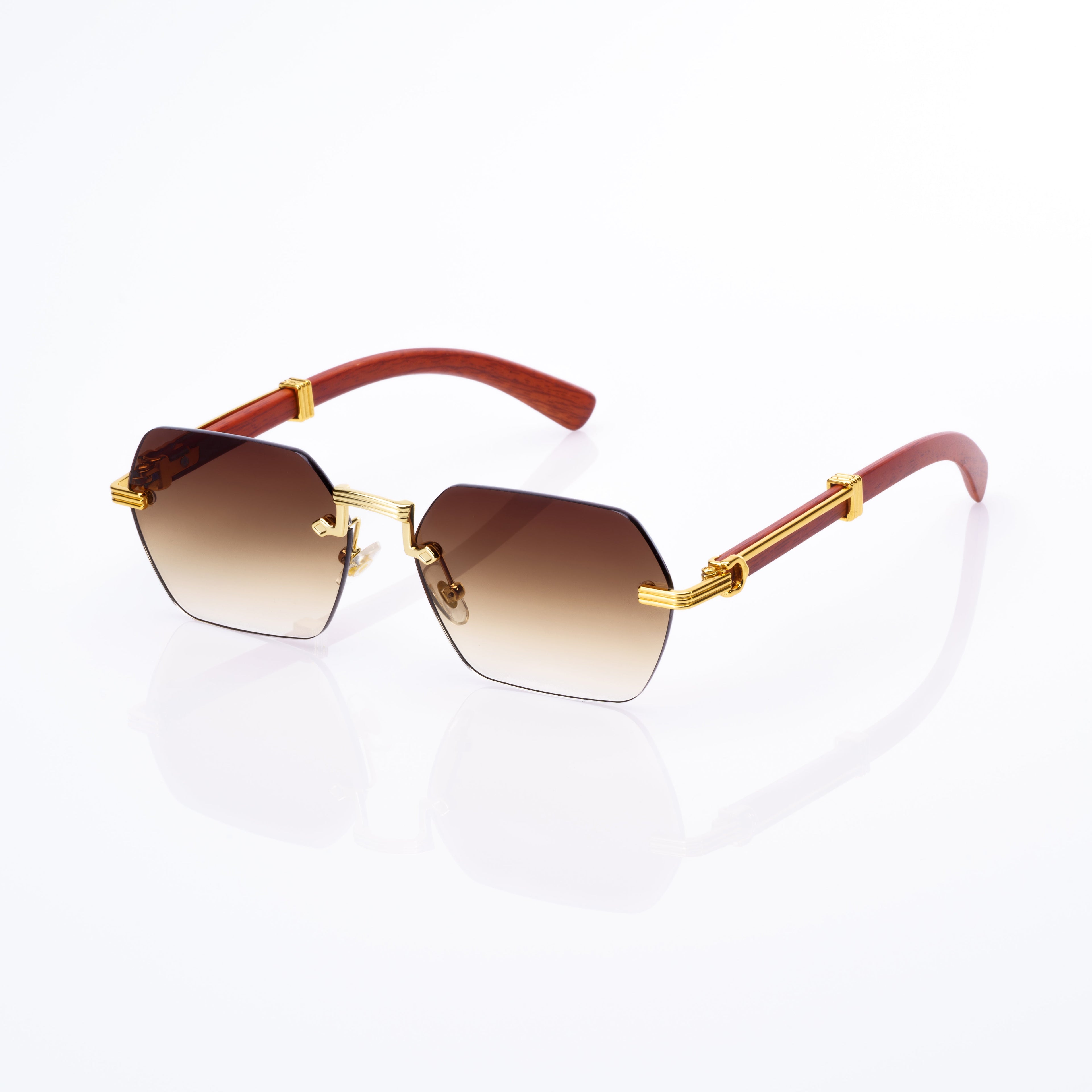 Lunettes Pantos — Métal Doré & Branches Bois Rouge