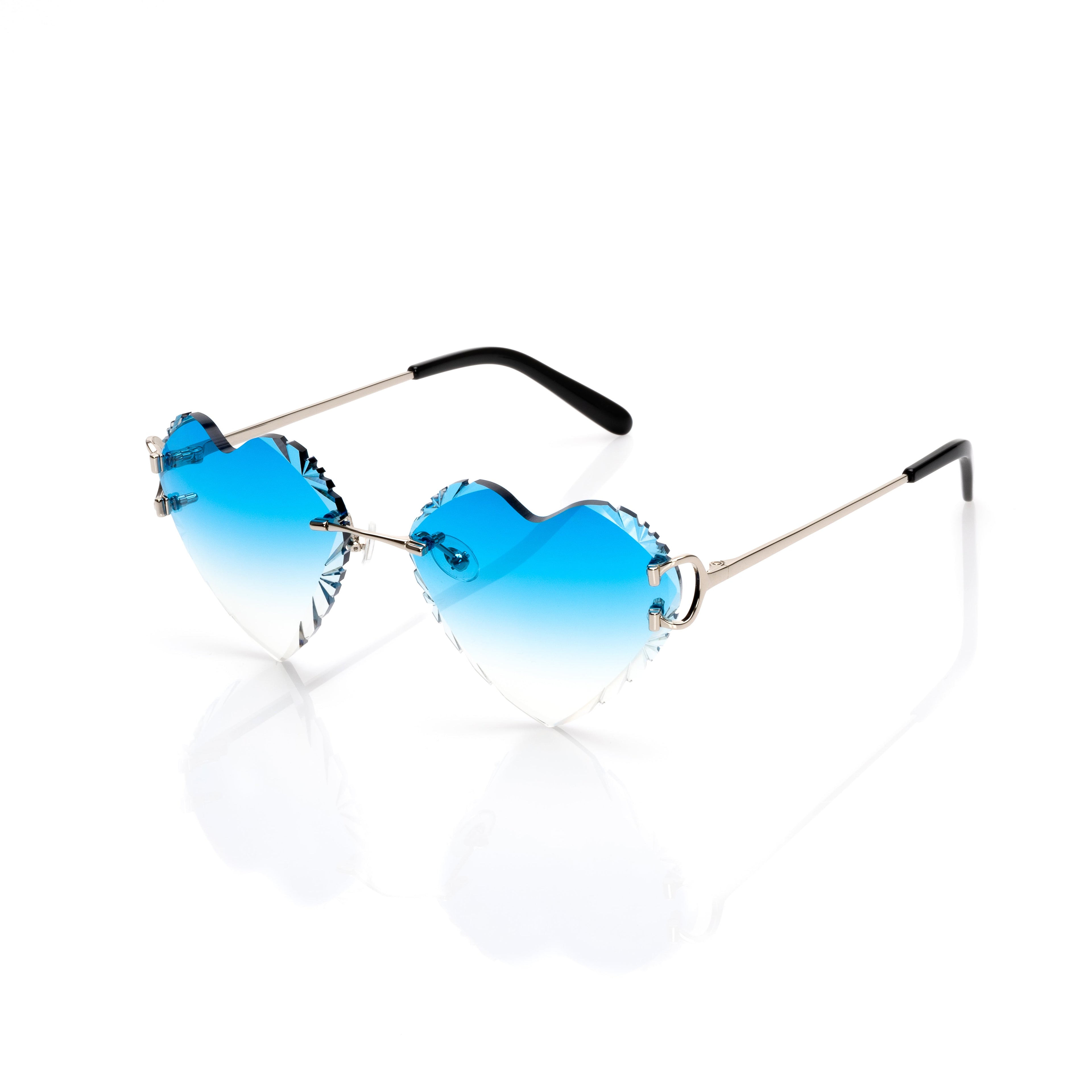 Lunettes Papillon — Argent & Verres Cœur Bleu-Jaune