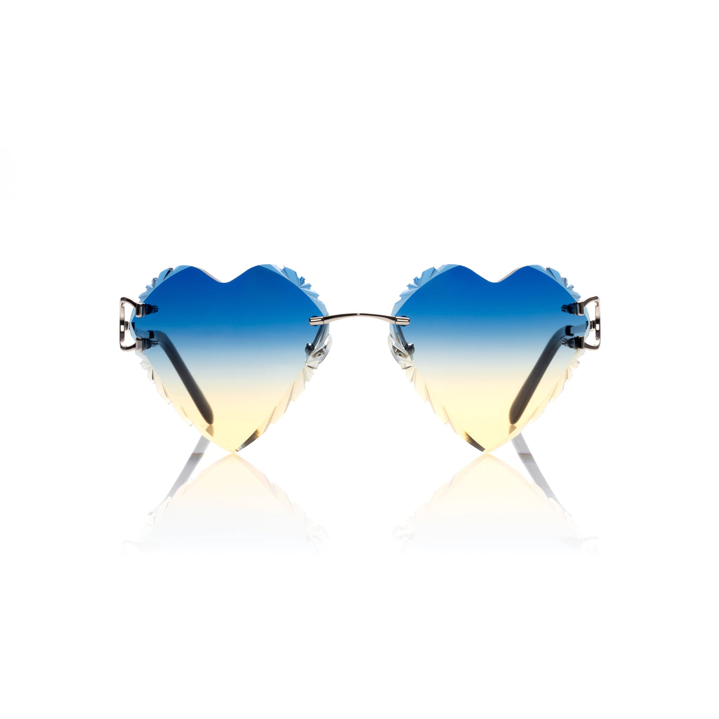 Lunettes Papillon — Argent & Verres Cœur Bleu-Jaune