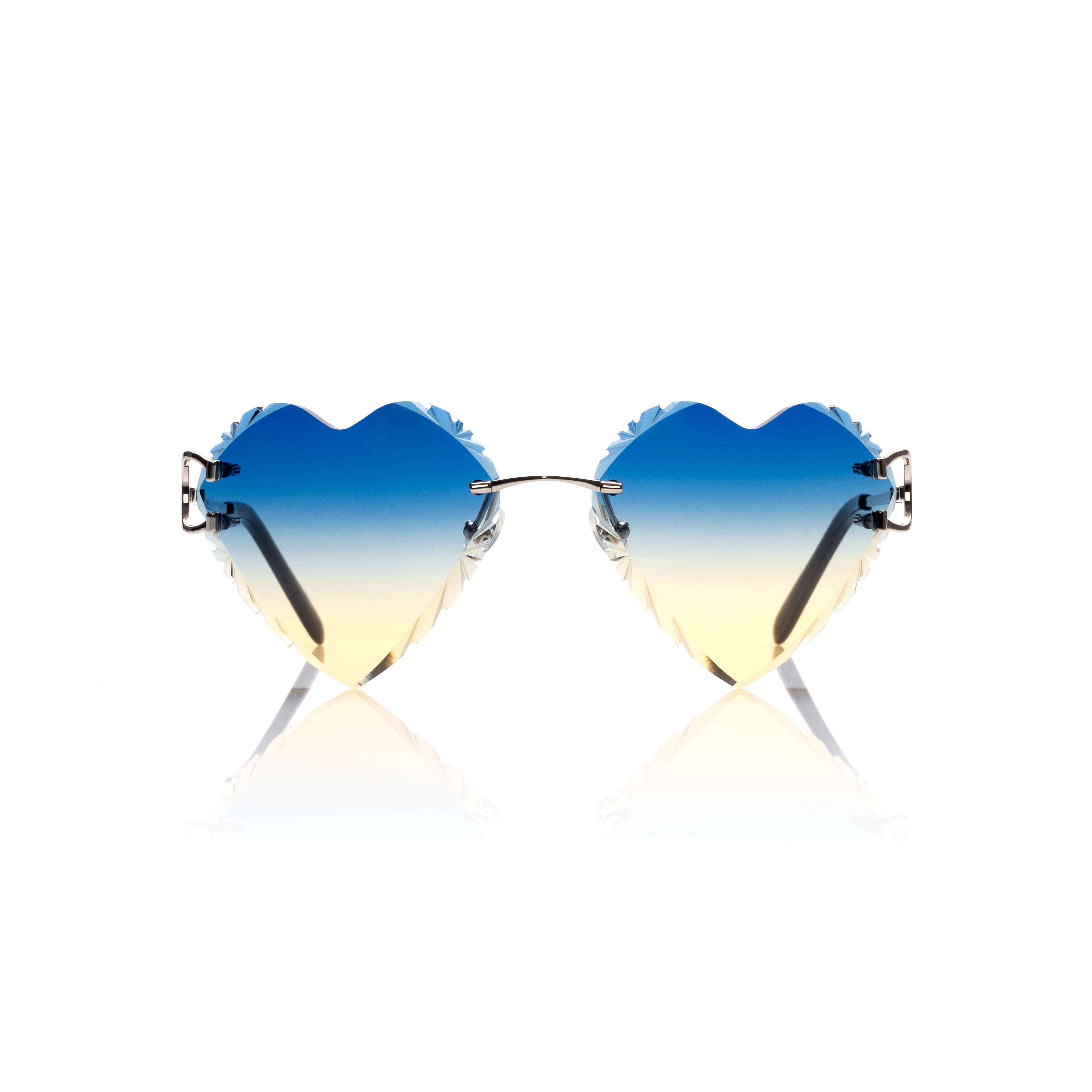 Lunettes Papillon — Argent & Verres Cœur Bleu-Jaune