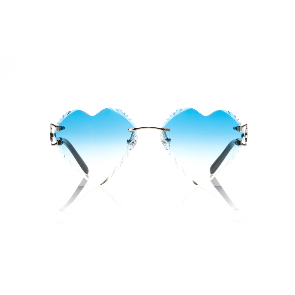 Lunettes Papillon — Argent & Verres Cœur Bleu-Jaune