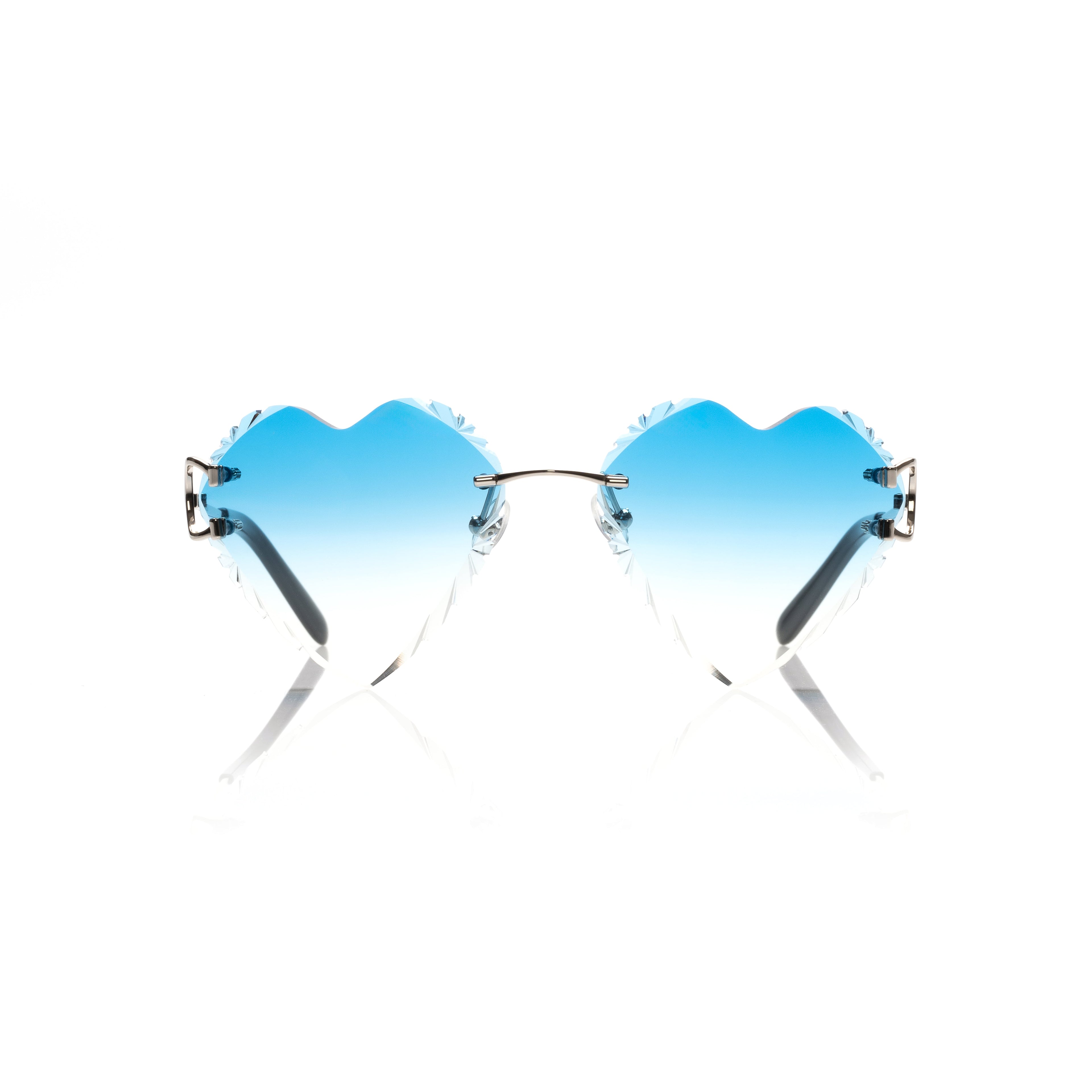 Lunettes Papillon — Argent & Verres Cœur Bleu-Jaune