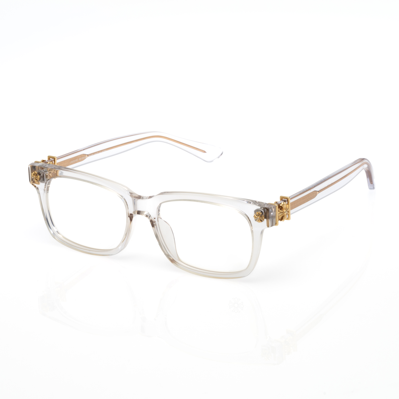 Lunettes Rectangle — Acétate Cristal & Détails Dorés
