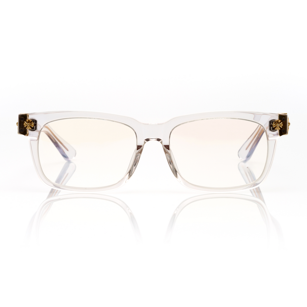 Lunettes Rectangle — Acétate Cristal & Détails Dorés